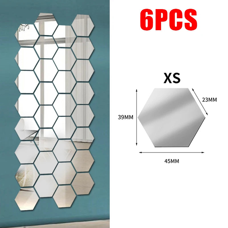 miroir hexagonal acrylique adhésif mural décoratif mosaïque brillant argenté doré gris clair moderne