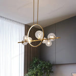 suspension lumineuse moderne or boules verre transparentes têtes G9 led chambre cuisine