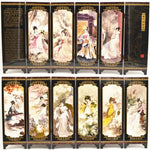 paravent chinois peinture traditionnelle paysages animaux calligraphie bois doré noir ornement chambre multifonctionnel souvenirs