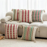 coussin patchwork géométrique rouge vert noël moderne décoration maison festive amovible lavable