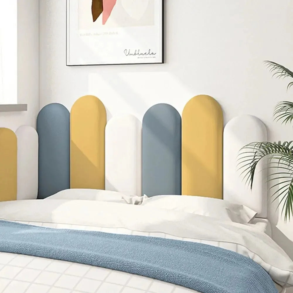 coussin tête lit bleu jaune rayures horizontales moderne adhésif 20x50cm festive déco chambre