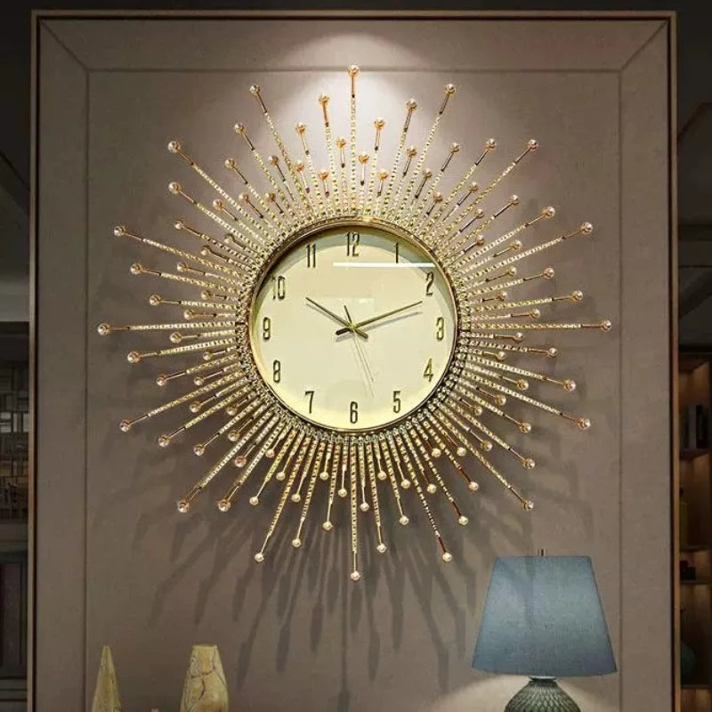 horloge murale moderne ornementale aiguille métal ornement solaire salon or