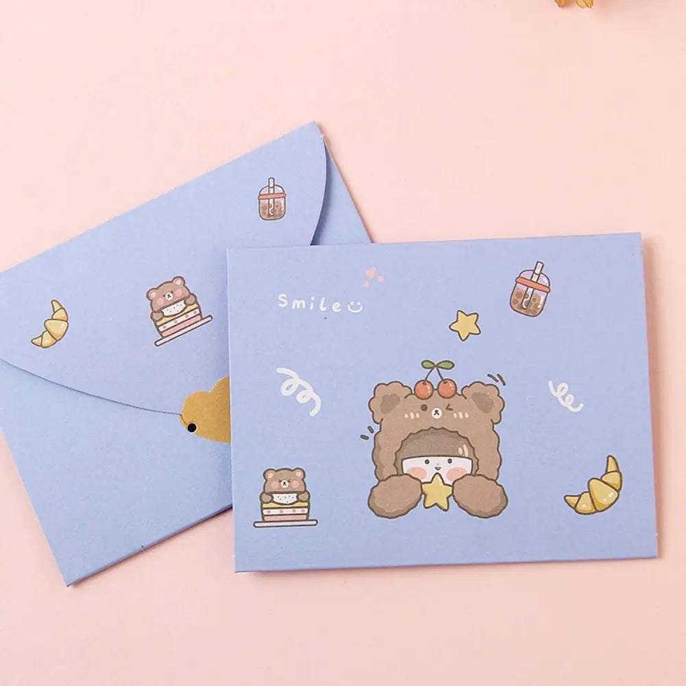 cartes postales kawaii dessins animés ours lapins colorées orange rose jaune bleu clair festive