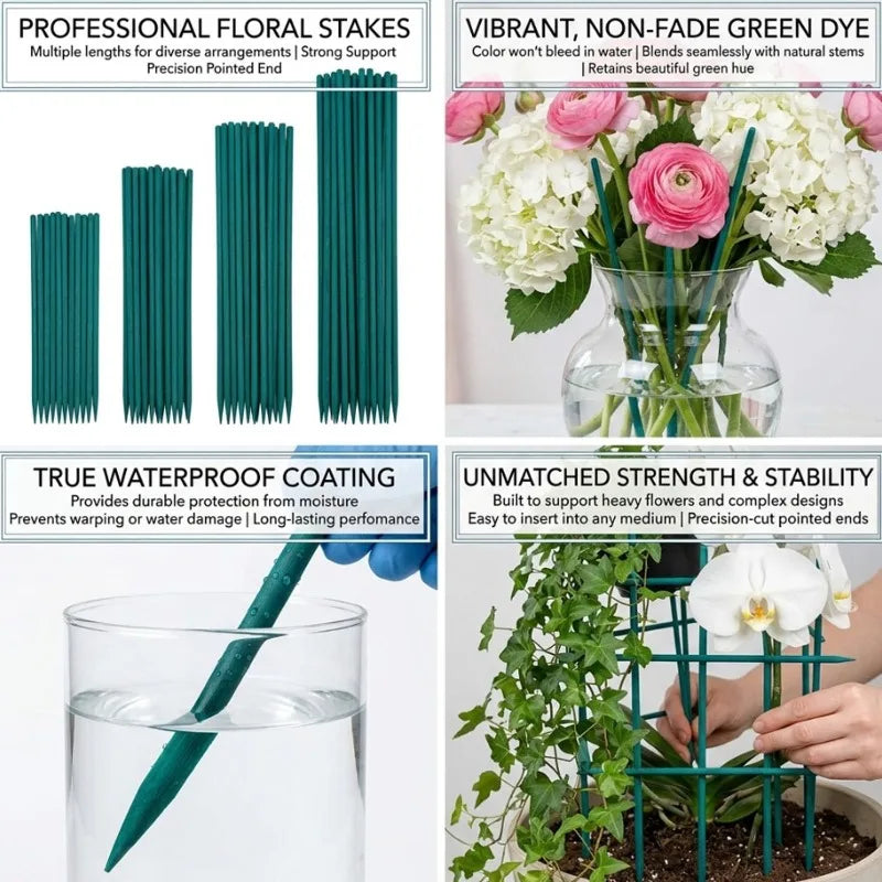 tuteurs plantes réutilisables bambou tiges fleurs artificielles vert foncé lisses modernes adhésifs 30cm 40cm