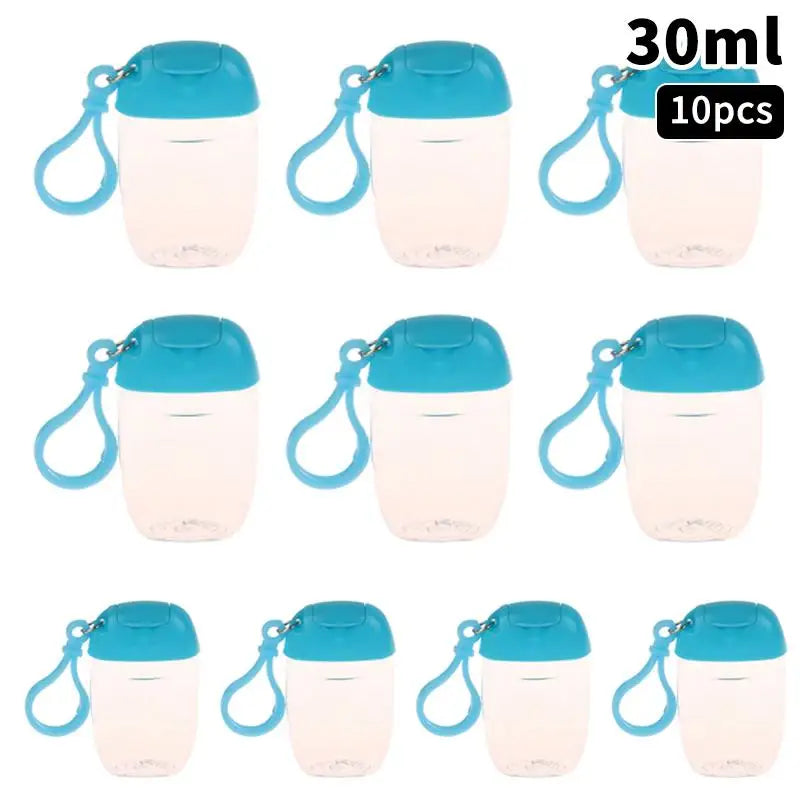 flacon gel hydroalcoolique transparent rose ruban noeud clip moderne rechargeableextérieur