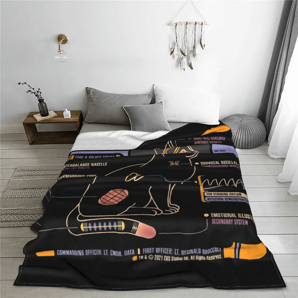 couverture polyester anti boulochage portable dessin chat noir details dorés pique nique maison 80x60cm