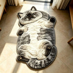 tapis sol chat tigré peluche gris blanc beige doux antidérapant chambre salon maison