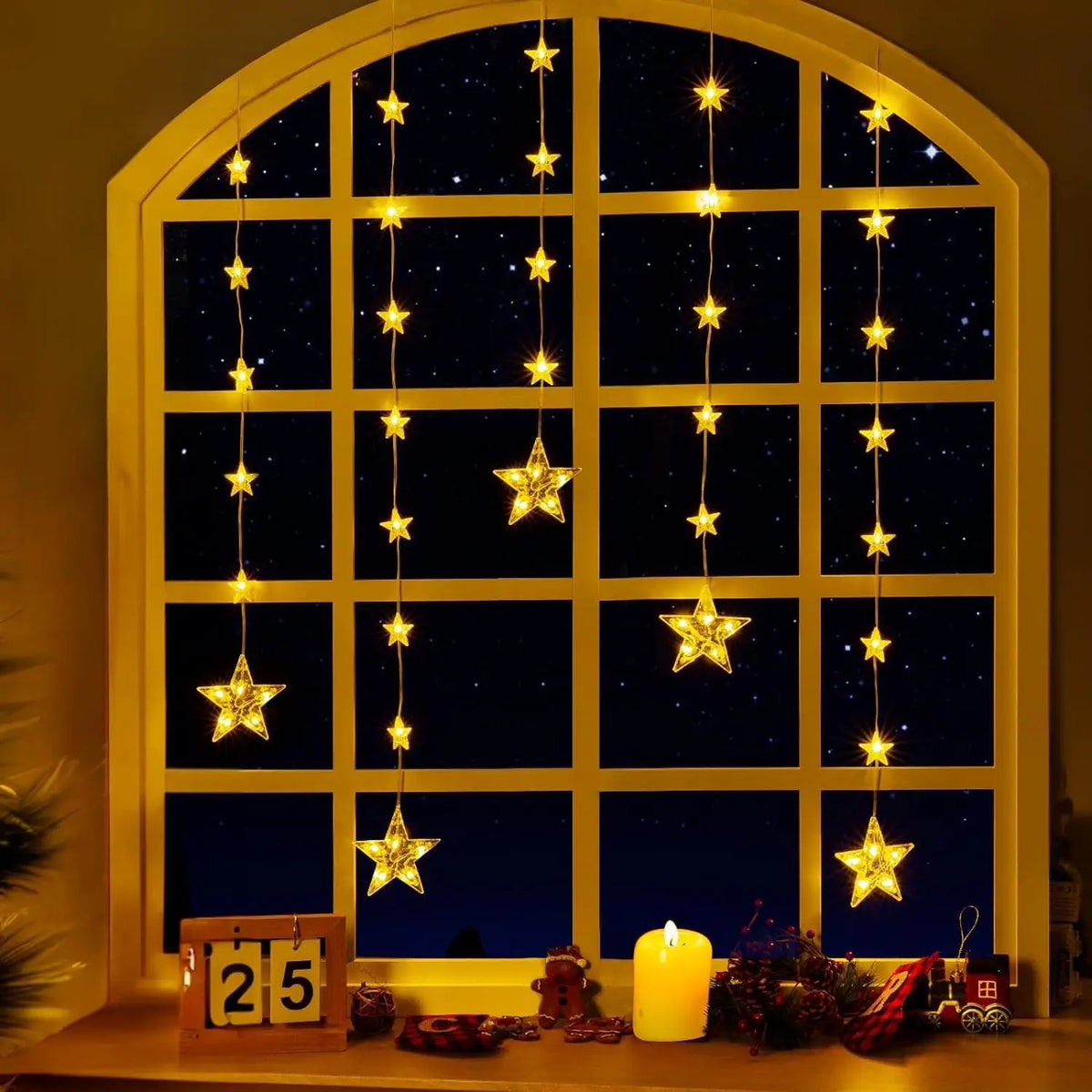 guirlande lumineuse étoiles blanc doré moderne 30 led solaire adhésif chambre patio
