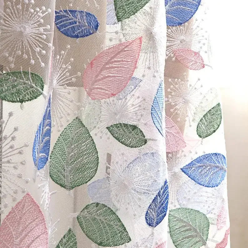 tissu moderne floral vert bleu rose opacité feuilles fleurs robe tutu voile