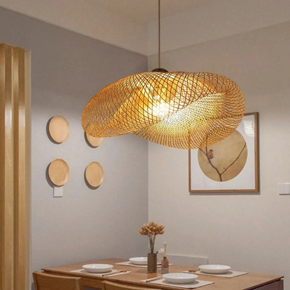 lampe suspendue bambou tressée moderne salon chambre led naturelle artisanale 60 80 cm