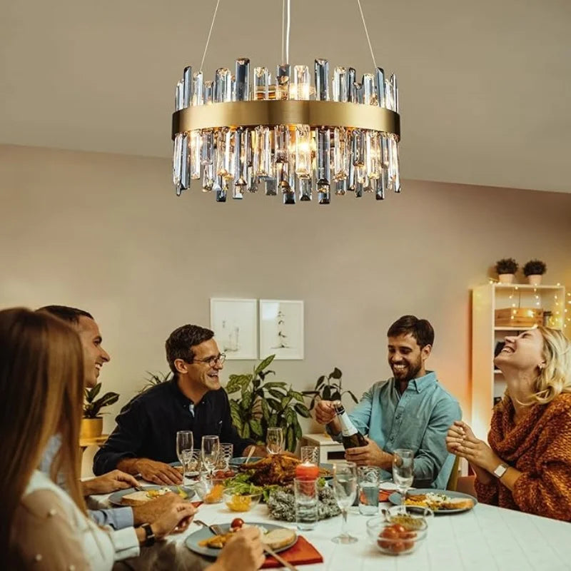 Suspension lumineuse moderne cristal doré transparent lumière LED brillante salon chambre cuisine