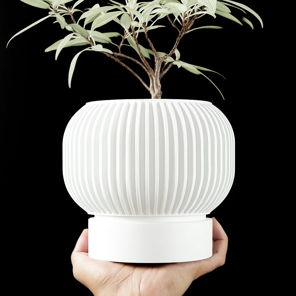 pot fleurs moderne pot texturé vert foncé brun minimaliste PLA biodégradable XL