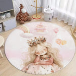 tapis rond illustration ballerine enfantine arc ciel château couleur rose blanc chambre moderne polypropylène