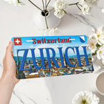 décoration murale plaque zürich drapeau suisse bleu blanc rouge moderne 15x30cm