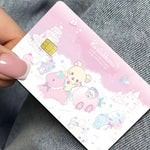 sticker adhésif carte bancaire dessin animé ours mignon rose bleu clair blanc