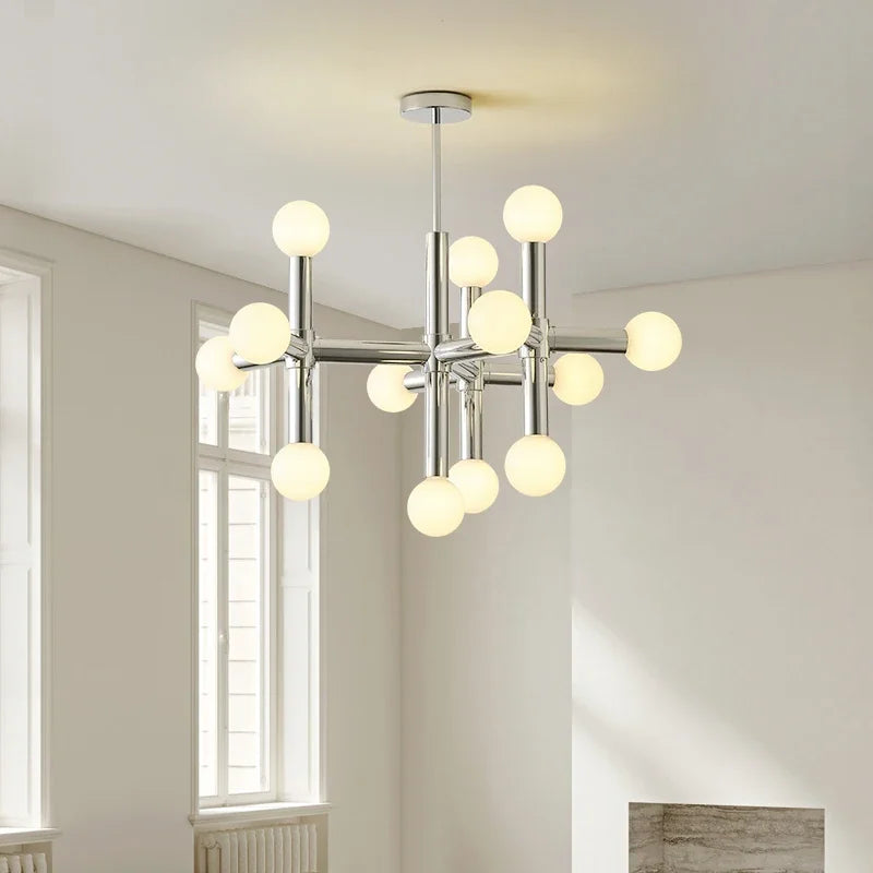 Chandeliers suspendus modernes 10 13 ampoules LED argentées lumière blanche minimaliste