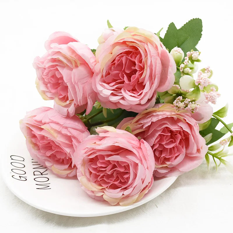 bouquet fleurs artificielles pivoine moderne blanc rose bleu clair mariage anniversaire décoration extérieureintérieur