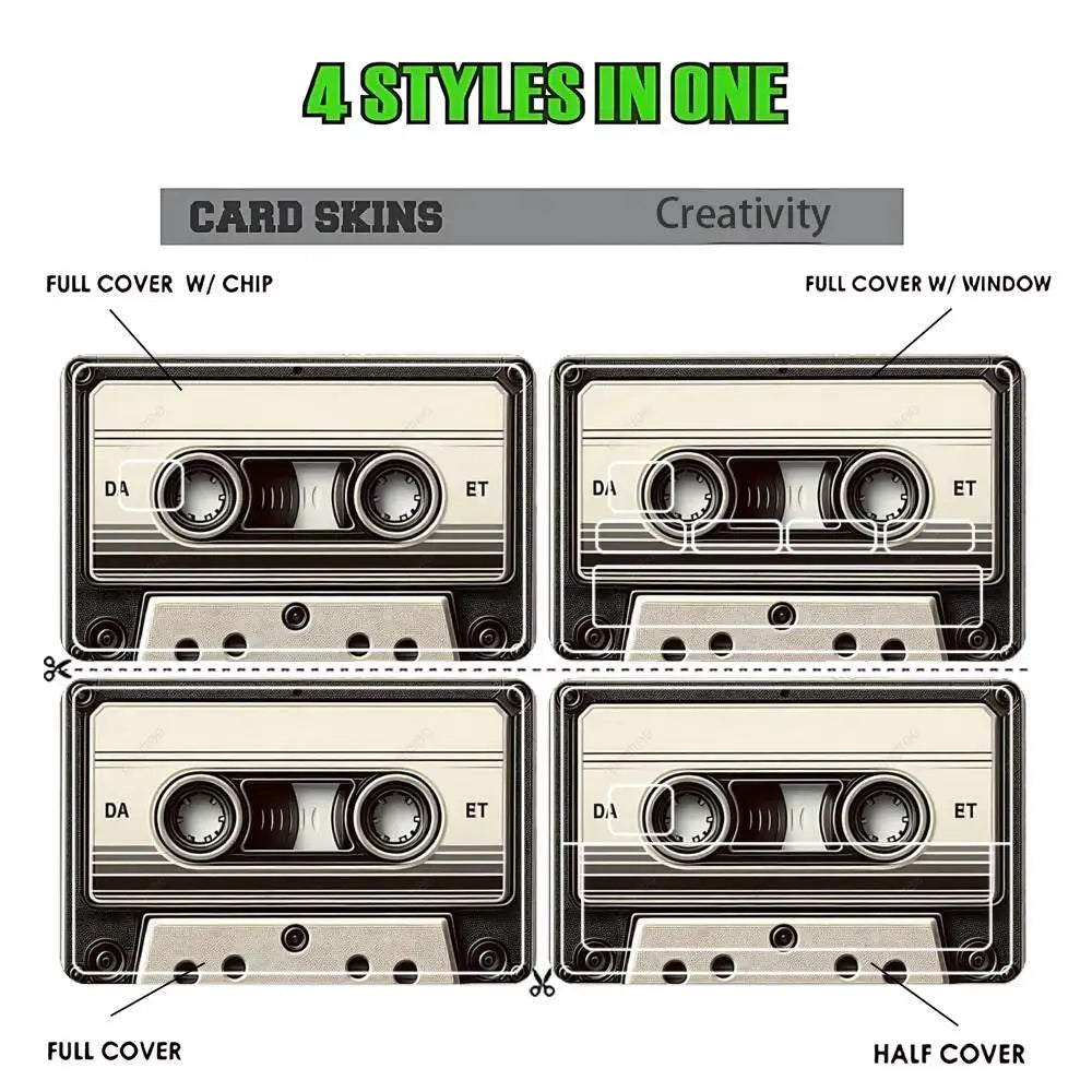 cassette audio vintage stickers cartes bancaires motifs rétro adhésifs collectionné rouge beige noir vintage