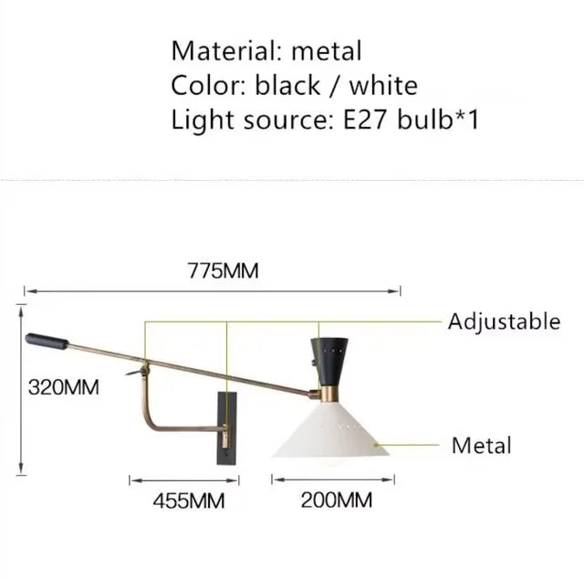 lampe murale moderne or noir oscillante étude chambre cuisine éclairage quotidien led réglable fixée