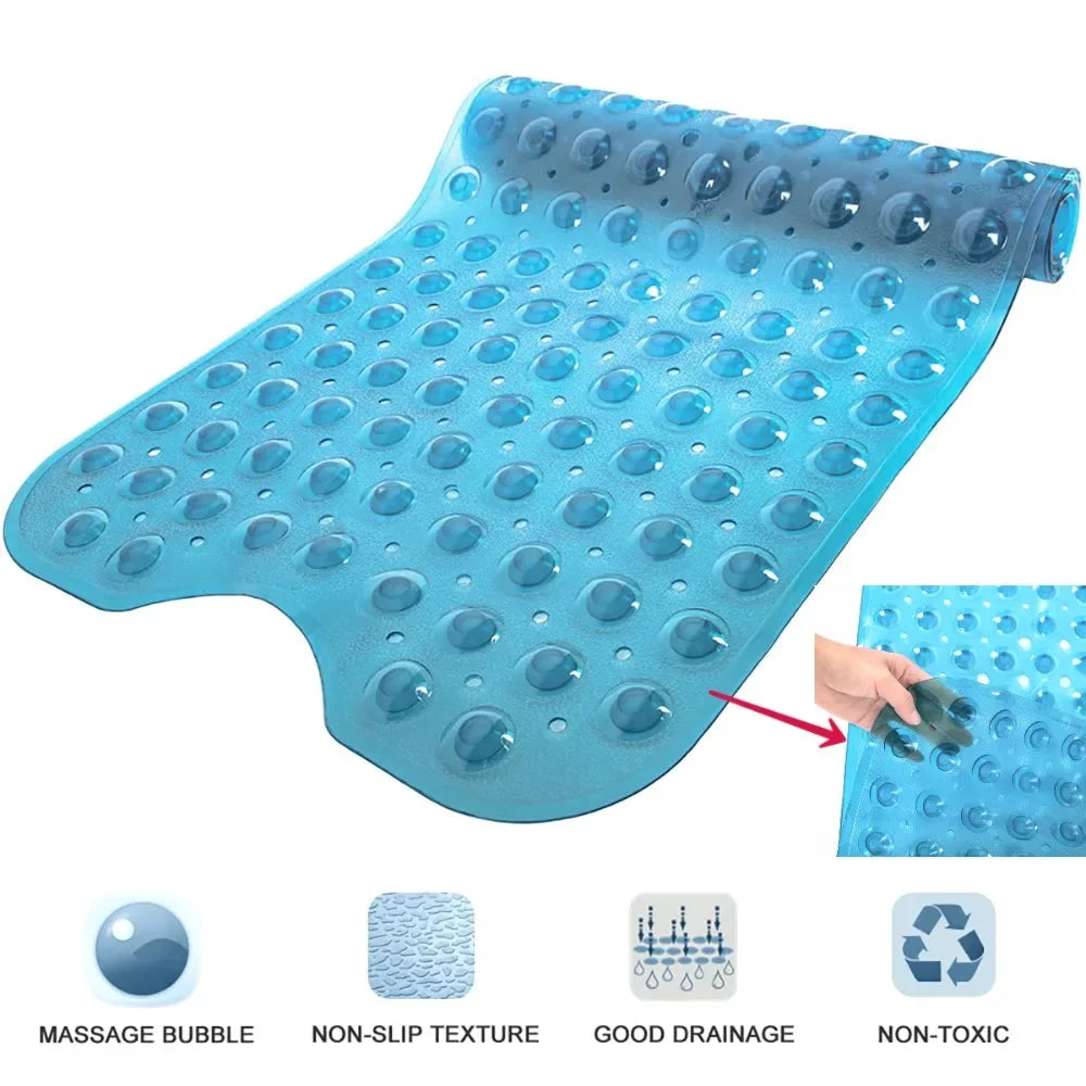 tapis bain moderne bleu translucide bulles massage adhésif antidérapant efficace