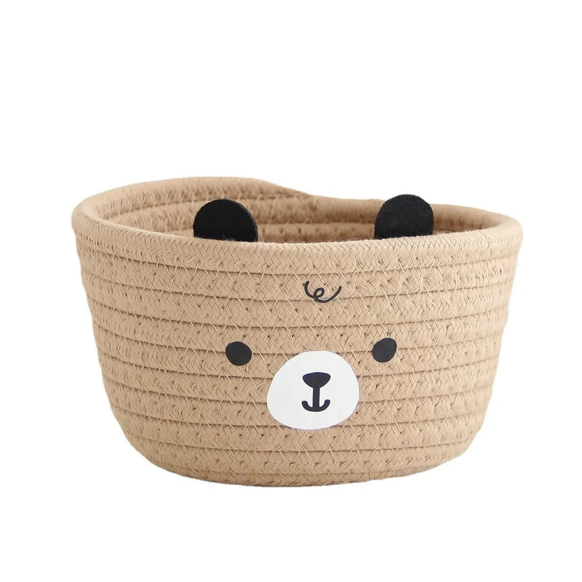 panier rangement enfant motif ours tissé décoratif chambre petit coffre textile pliable beige