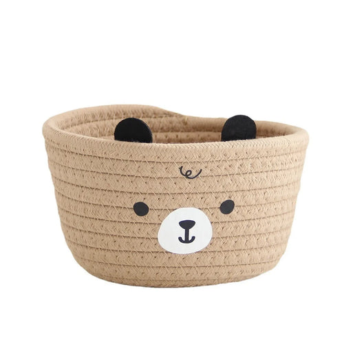 panier rangement enfant motif ours tissé décoratif chambre petit coffre textile pliable beige