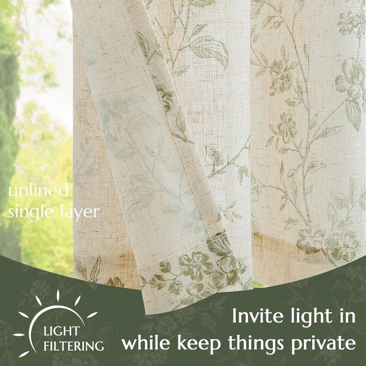 rideau imprimé floral motif botanique vintage semi transparent rustique cuisine maison