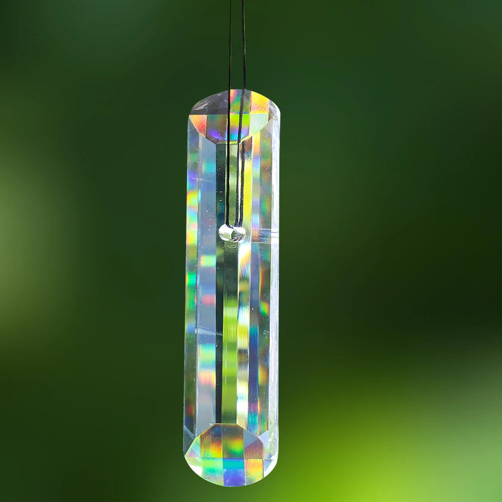 pendule transparent arc ciel facettes géométriques suspension décorative spirituelle prisme rectangulaire