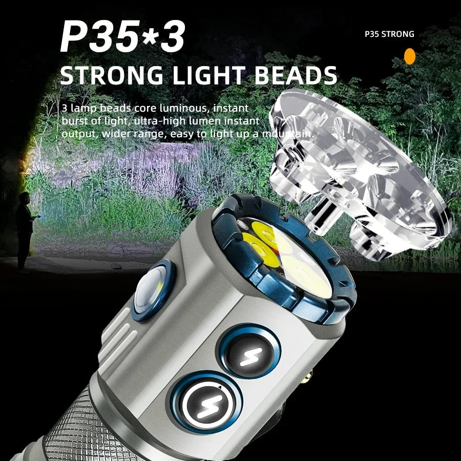 lampe torche rechargeable led rgb argenté noir jaune texturée moderne aimant mode lumière variable