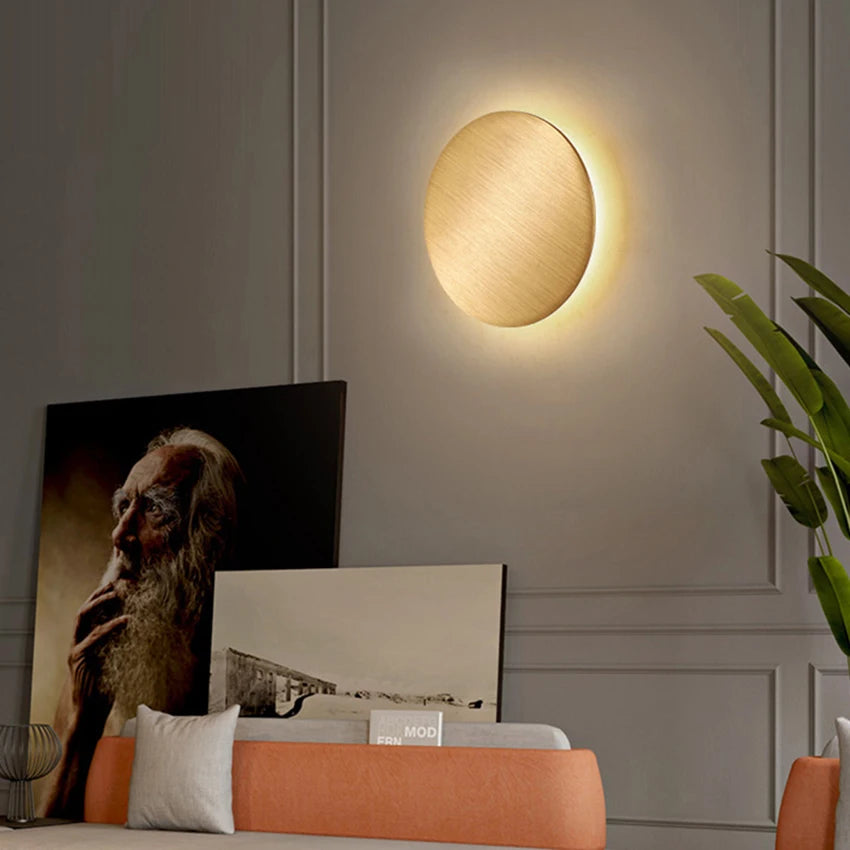 applique murale led moderne effet brossé or argent circulaire aluminium chambre salon étude entrée