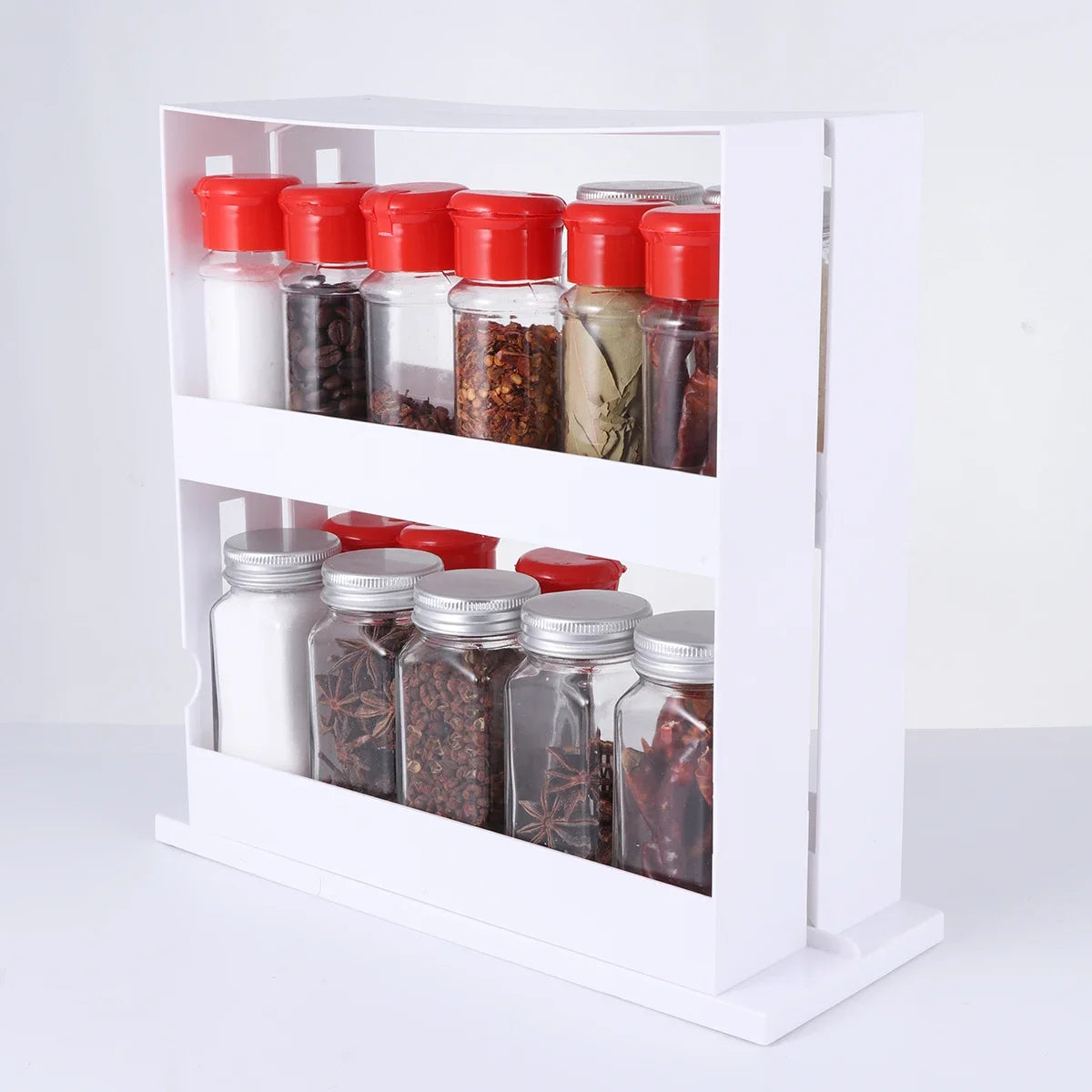 rangement rotatif épices deux niveaux blanc moderne organisation cuisine efficace astucieux transparent opaque