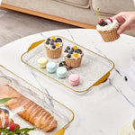 plateau fruits transparent bordure dorée couvercle acrylique assiettes rangement moderne élégant texture marbrée