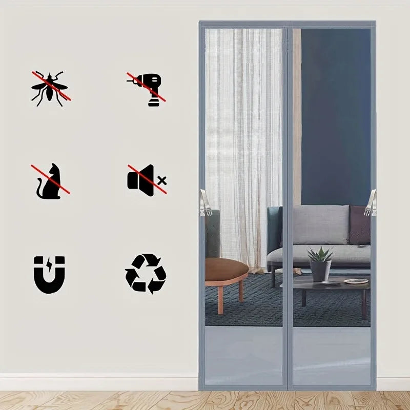 rideau porte magnétique maille fine antimosquitos noir moderne sans perçage resistant adhésif ventilé