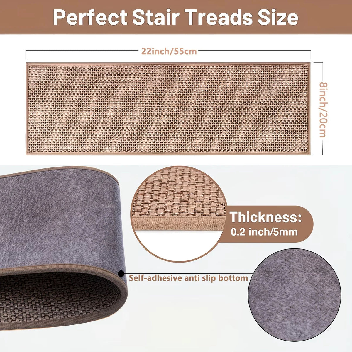 tapis d'escalier moderne anti dérapant absorbant l'eau insonorisant lavable tissé motifs géométriques beige clair