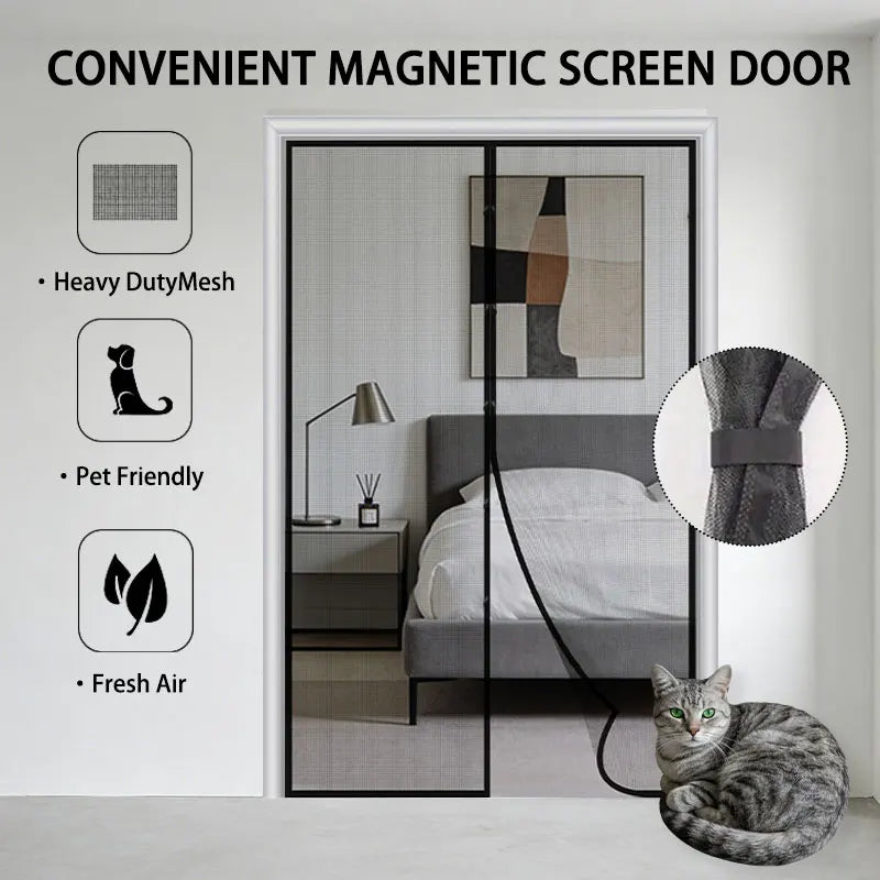 rideau porte magnétique noir blanc maille dense protection anti moustiques sans trous silencieux moderne