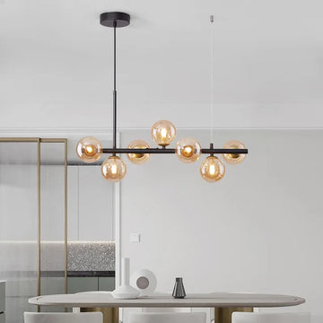 suspension luminaire moderne boule verre blanc translucide salon cuisine salle manger led noir