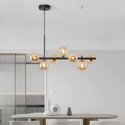 suspension luminaire moderne boule verre blanc translucide salon cuisine salle manger led noir