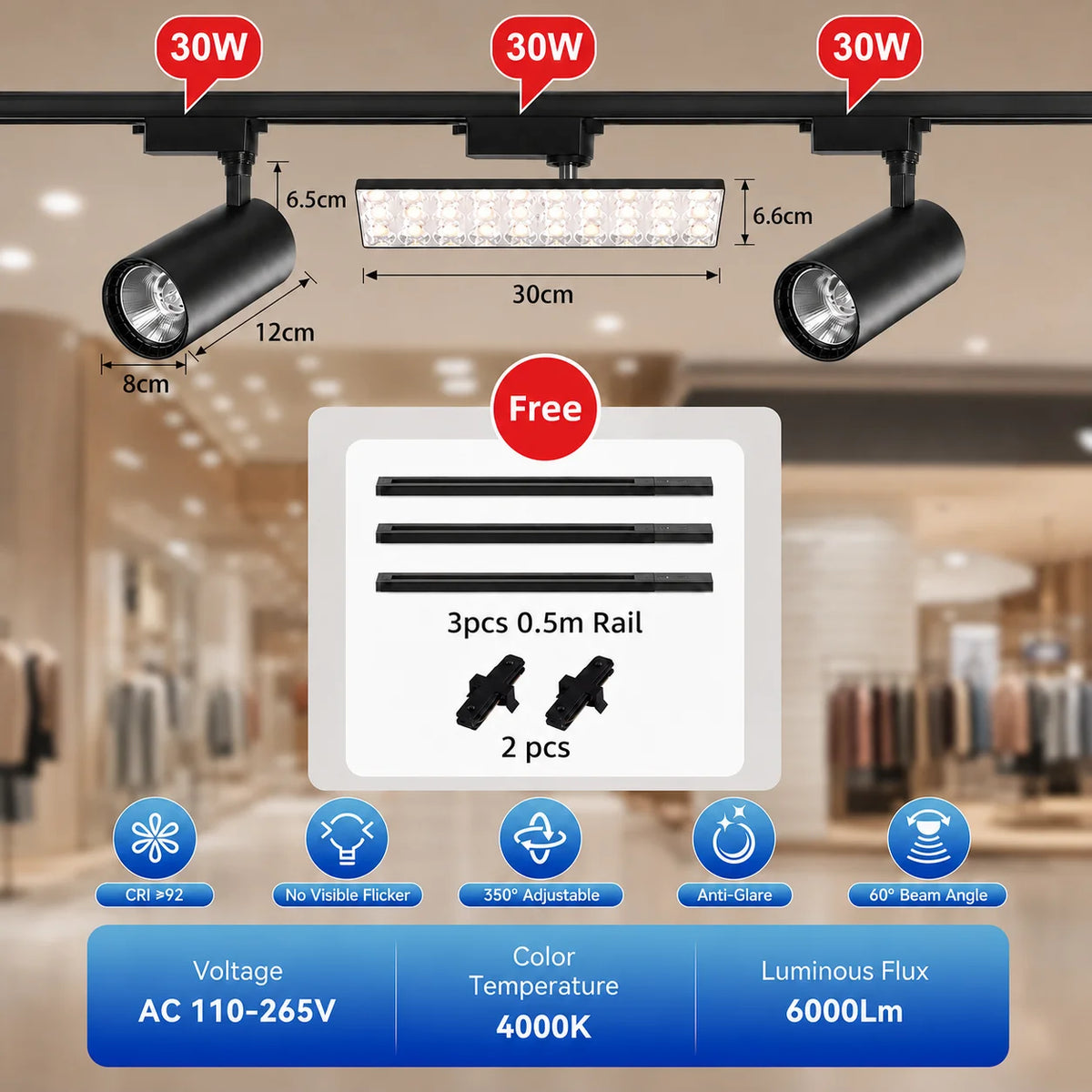 projecteurs led spot noir moderne 50w 60w rail super lumineux