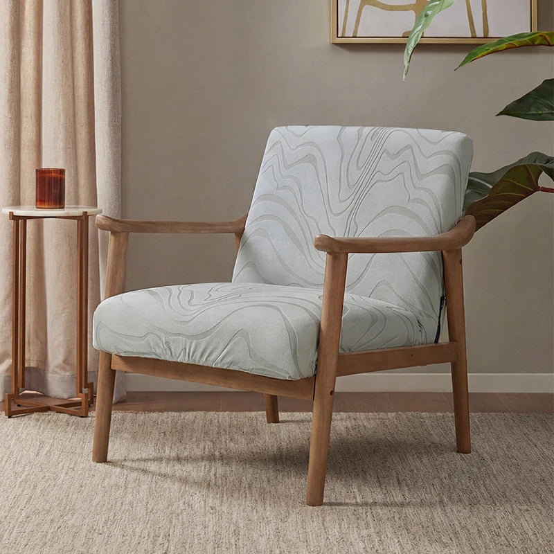 housses fauteuil moderne polyester imprimé feuilles marbre blanc gris bleu vert opaques