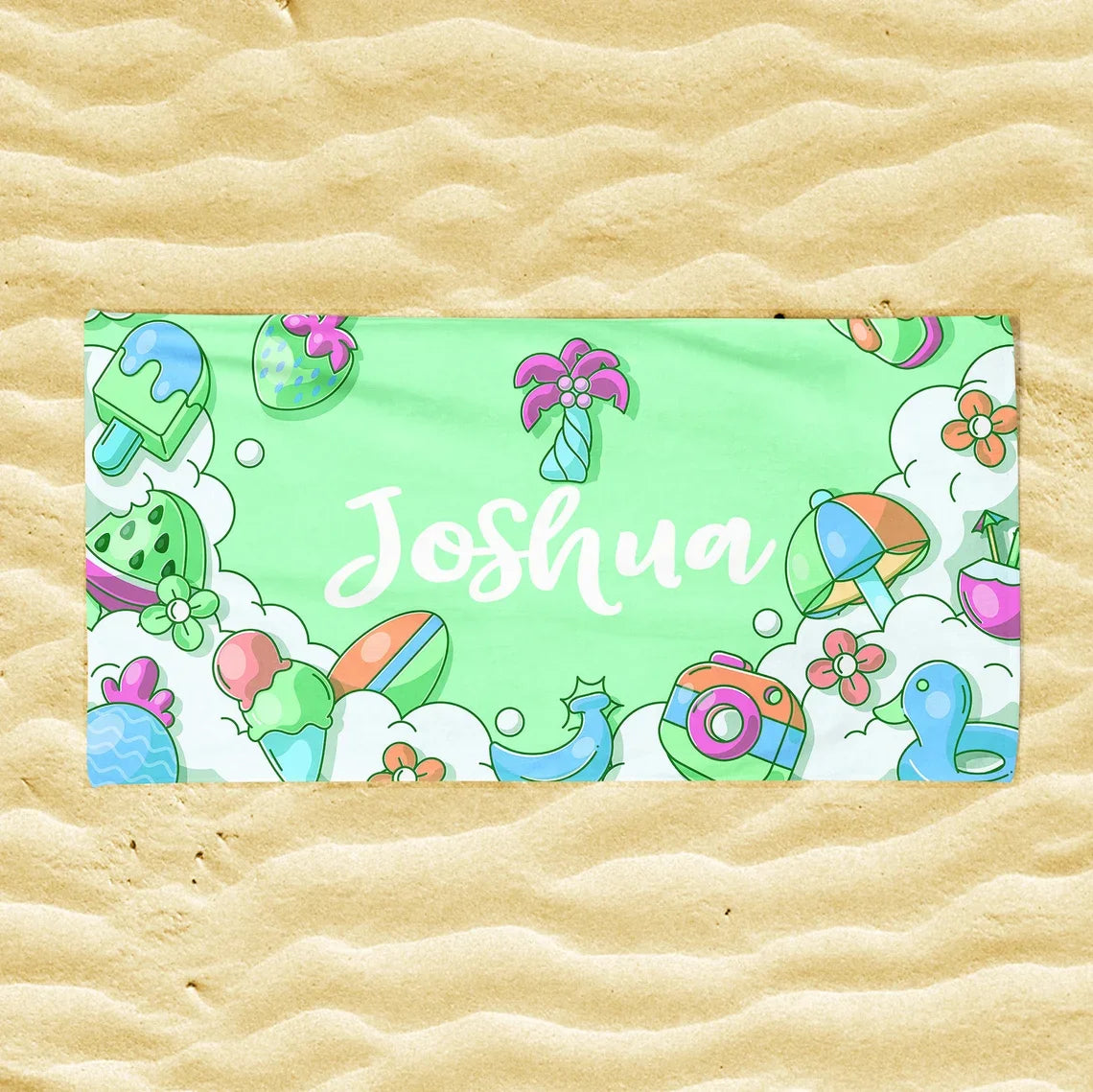 serviette plage microfibre rapide absorption dessin animé fruits palmiers coloré moderne enfants pâques rose