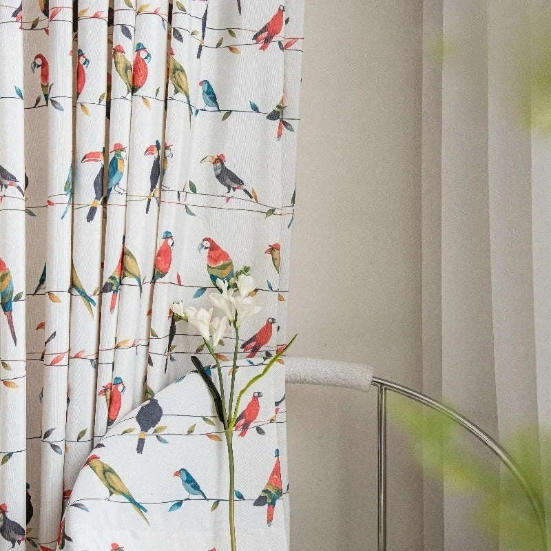rideau oiseaux colorés moderne polyester opaque maison chambre salon