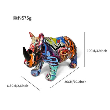 statuette rhinocéros abstraite graffiti animal résine décorative maison
