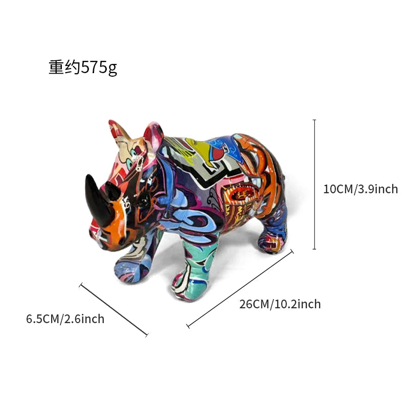 statuette rhinocéros abstraite graffiti animal résine décorative maison