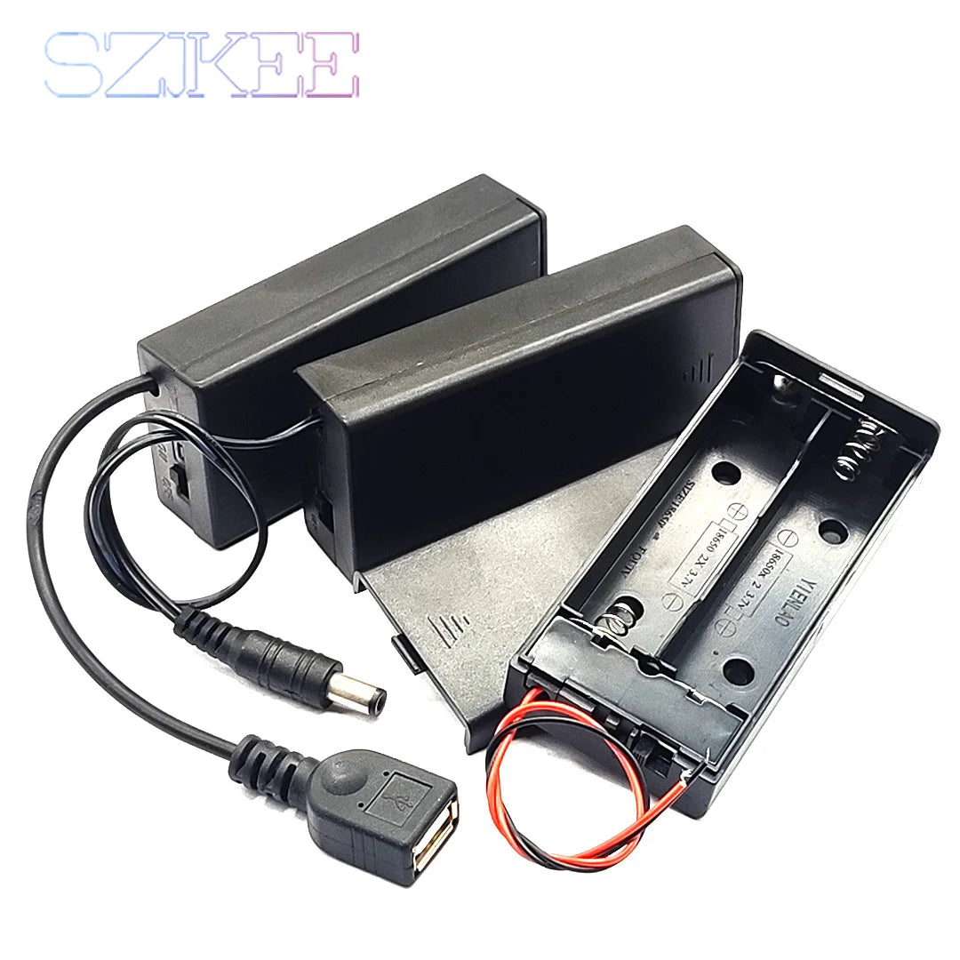 boîte stockage batterie 18650 industrielle câble dc câble usb noir mat