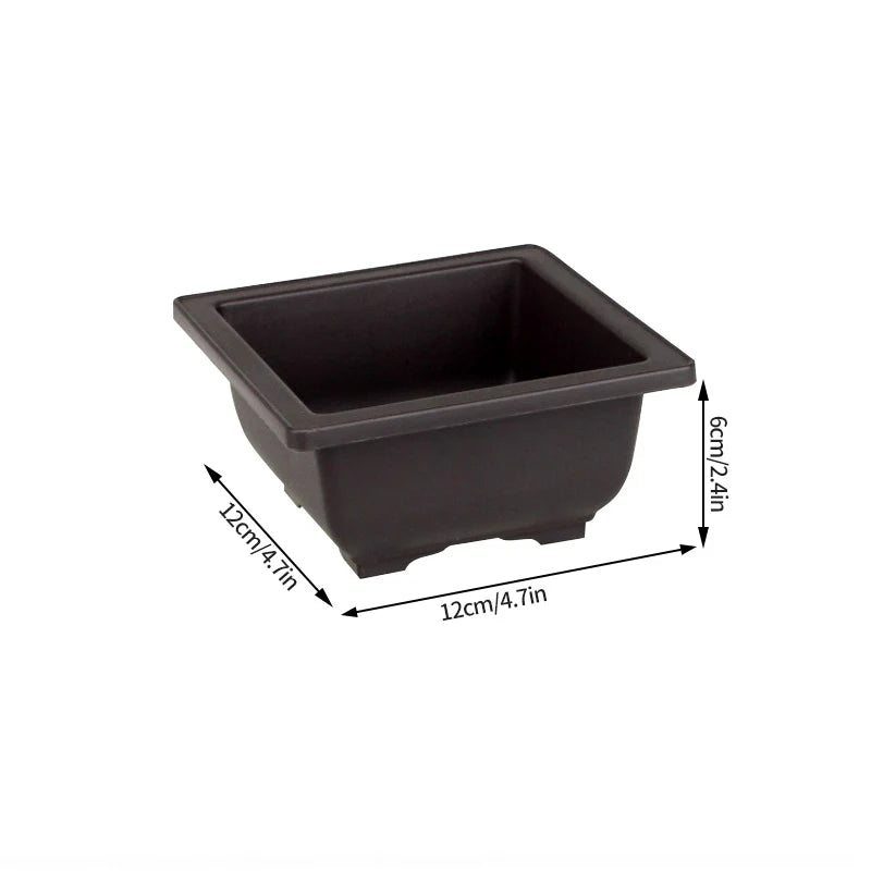 pot bonsaï rectangulaire noir moderne décor miniature maison pagode herbe artificielle