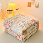 couverture patchwork douce ours coeurs rose beige blanc vintage enfantine tapis sieste pliable