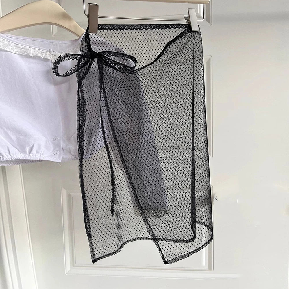 jupette dentelle gris clair motif bicyclette moderne transparent féminine ruban noué polyester