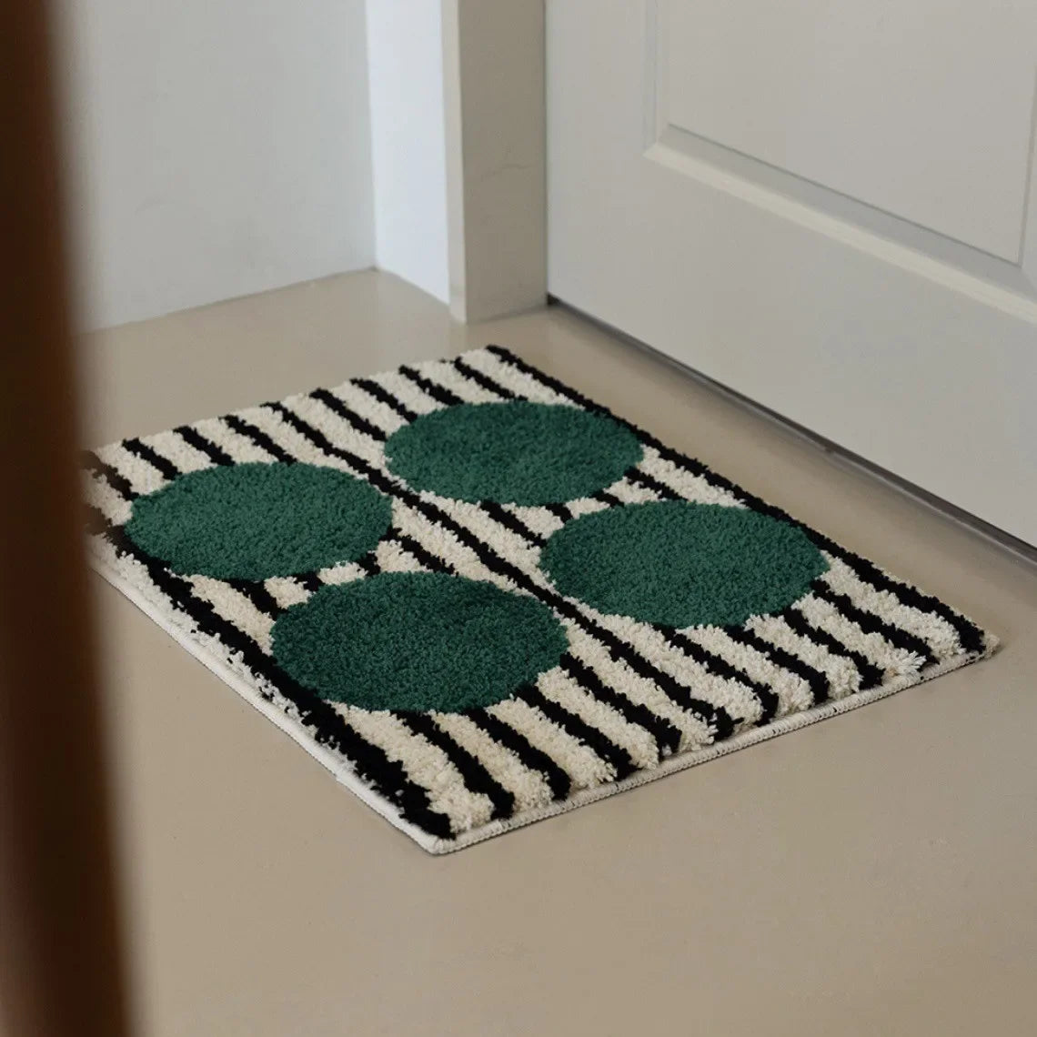 tapis rayé marron vert blanc moderne polyester imperméable lavable machine entrée couloir cuisine salle