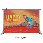 accessoires fête anniversaire gobelets pailles disques table thème sautillant happy birthday orange bleu blanc