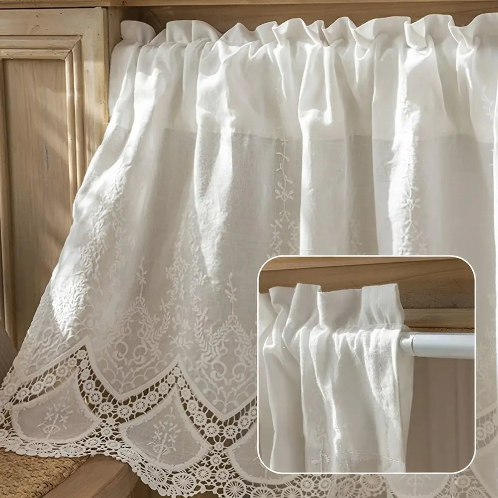 rideau blanc dentelle floral coton semi transparent rustique 100cm110cm chambre cuisineôtel